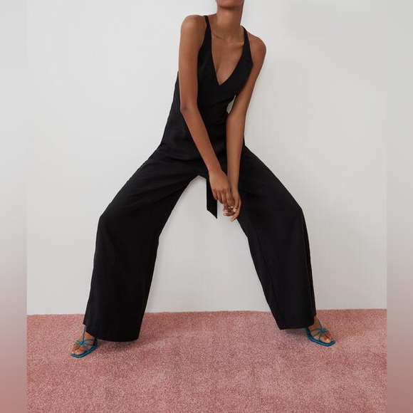 ZARA BLACK MODAL LONG FLOWY OPEN BACK JUMPSUIT $79.90 - Picture 3 of 5
